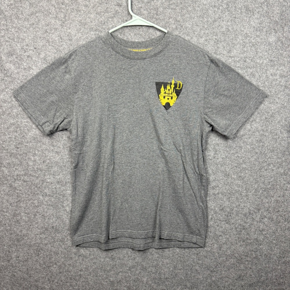 Disney Disneyland Resort T Shirt Gray Yellow Castle Shield Logo Mens Small S